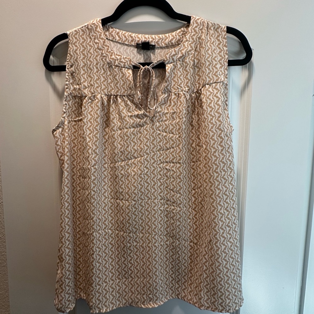 Ann Taylor Cream and Tan Geometric Blouse